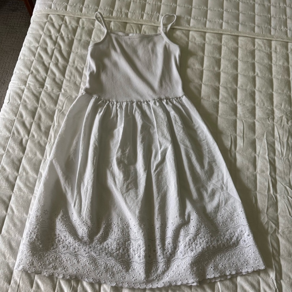 Hanna Andersson Girls’ Size 140 White Cotton Eyelet Summer Dress Knee Length